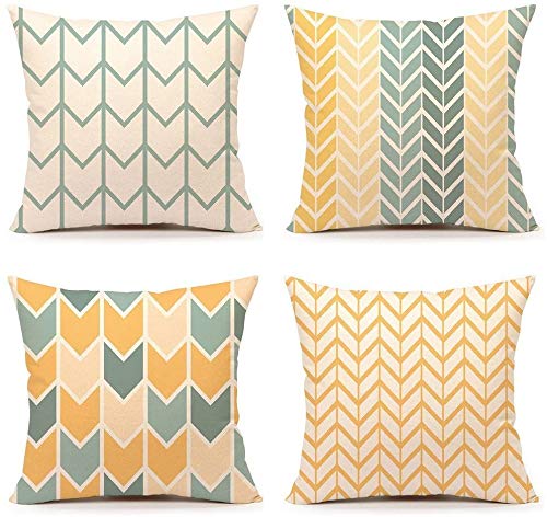 TIDWIACE Amarillo y Verde Hogar Algodón Lino Funda de Cojine del Sofá - Throw Cojín Decoración Almohada Caso de la Cubierta Decorativo para Sala de Estar para Sala de Estar sofás 45x45Cm Set de 4
