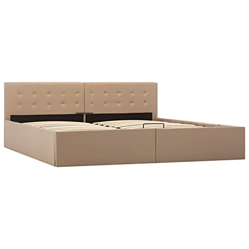 Tidyard Cama Canapé Hidráulica Canapé Abatible de Almacenaje Estructura de Cama Cama Individual/Cama de Matrimonio Cuero Sintético Capuchino 180x200 cm