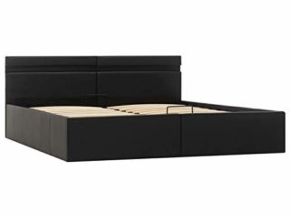 Tidyard Cama Canapé Hidráulica con LED Cama de Matrimonio Cuero Sintético Negra 180 x 200 cm