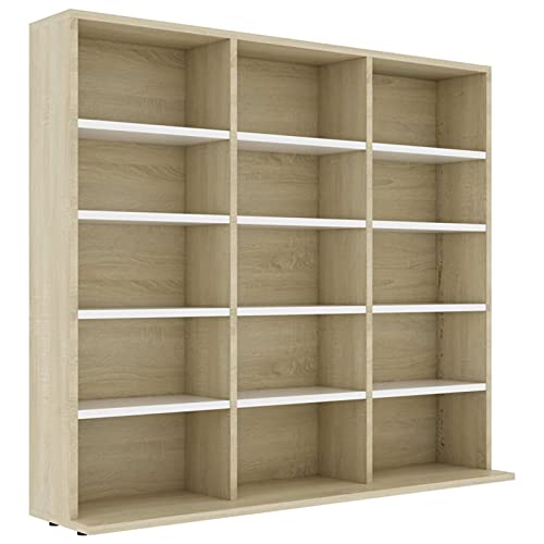 Tidyard Estantería Estantería Librería Estantería de Pared con 15 Compartimentos Abiertos Organizador Almacenamiento Salón Casa Aglomerado Blanco y Roble Sonoma 102x23x89,5cm