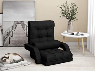 Tidyard Silla de Suelo Plegable con Función de Cama Sillón de Suelo con Respaldo Sillon Cama Individual para Salón Dormitorio Estudio de Tela Negro