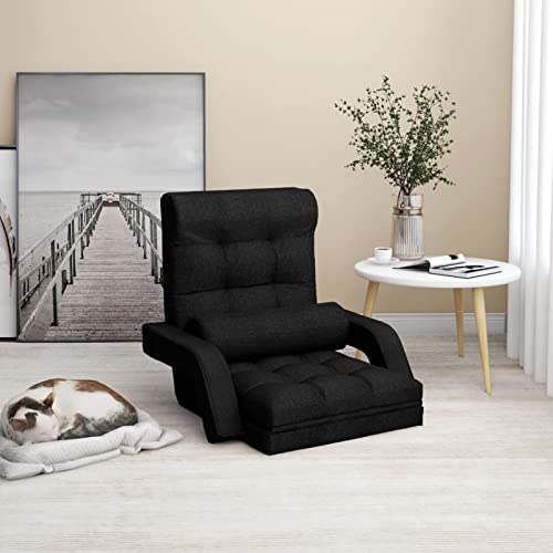 Tidyard Silla de Suelo Plegable con Función de Cama Sillón de Suelo con Respaldo Sillon Cama Individual para Salón Dormitorio Estudio de Tela Negro