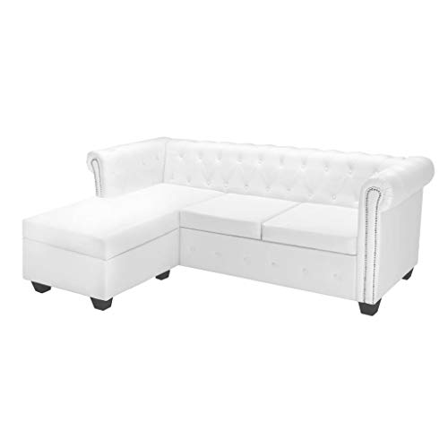 Tidyard Sofá Chesterfield Sillón Chester para Sala Comedor Oficina en Forma L Cuero/Piel Artificial Blanco