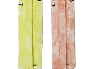 Tie Dye Nike Dri-Fit Crew Calcetines - Rojo Azul / Verde Zafiro / Amarillo Naranja, Amarillo/Naranja, X-Large