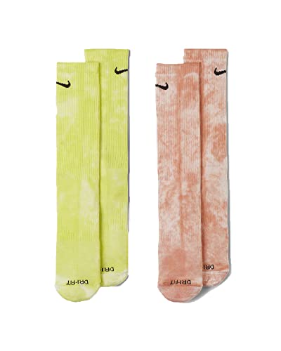 Tie Dye Nike Dri-Fit Crew Calcetines - Rojo Azul / Verde Zafiro / Amarillo Naranja, Amarillo/Naranja, X-Large