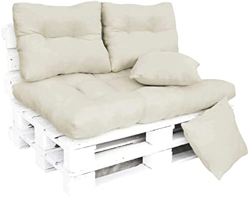 TIENDA EURASIA® Cojines para Palets - Conjunto para Palet Acolchado - Incluye Asiento, Respaldo y Cojines Decorativos - Color - Cojin para Palet Ideal para Interior y Exterior (Beige)