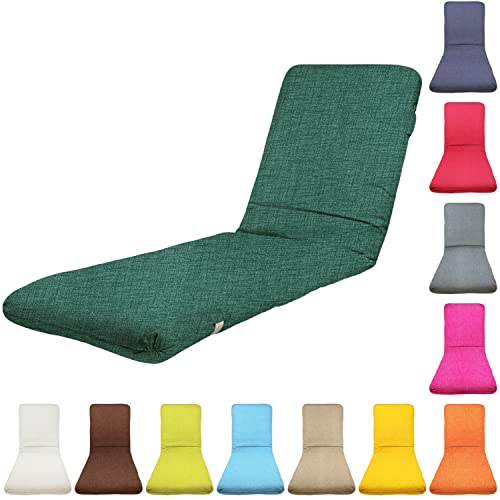 TIENDA EURASIA® Colchoneta para Tumbona de Jardin - Cojin Tumbona Acolchado Relleno de Fibra - Funda de Tela con Cremallera Lavable - Medida para Tumbona de 180 x 50 cm (Verde Botella)