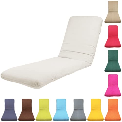 TIENDA EURASIA® Colchoneta para Tumbona de Jardin - Cojin Tumbona Acolchado Relleno de Fibra - Funda de Tela con Cremallera Lavable - Medida para Tumbona de 180 x 50 cm (Crudo)