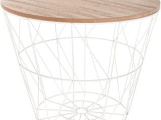 TIENDA EURASIA® Mesa Auxiliar Nordica - Mesas Auxiliares de Centro - Estructura Metalica y Tapa de Madera Extraible - Ideal para Combinar en Salones y Dormitorios (Blanco, D 38 x H 30,5 cm)