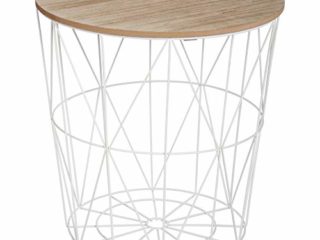 TIENDA EURASIA® Mesa Auxiliar Nordica - Mesas Auxiliares de Centro - Estructura Metalica y Tapa de Madera Extraible - Ideal para Combinar en Salones y Dormitorios (Blanco, D 41 x H 40 cm)