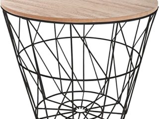 TIENDA EURASIA® Mesa Auxiliar Nordica - Mesas Auxiliares de Centro - Estructura Metalica y Tapa de Madera Extraible - Ideal para Combinar en Salones y Dormitorios (Negro, D 38 x H 30,5 cm)