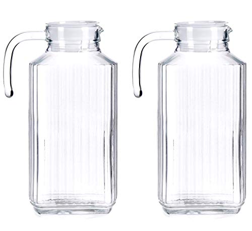 TIENDA EURASIA® Pack 2 Jarras de Agua - Jarras de Cristal con Tapa - Medida Universal Ideal para Neveras (Rectangular 2 x 1,8 L - 9 x 27 x 16,5 cm)