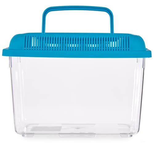 TIENDA EURASIA® Pecera de Plastico Resistente con Asas y Tapa Desmontable - Pecera Rectangular Transparente y Tapa de Color - Medida (30 x 20 cm, Azul)