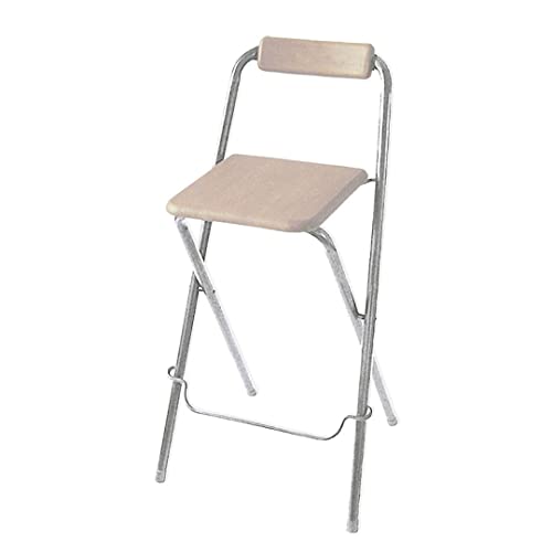 TIENDA EURASIA® Taburete Alto de Cocina - Taburete Plegable de Metal con Asiento y Respaldo de Madera - Incluye Reposapies para Mayor Confort - Taburete Bar Plegable (Madera)
