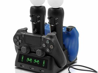 Tihokile Base de Carga para el Consola PS4, Puede Llenar la Consola PS4 y el Controlador PS4 VR, para PS4/PSVR/PS Pro/PS Slim，Diseño de Alimentación Rápida, con Indicador Inteligente