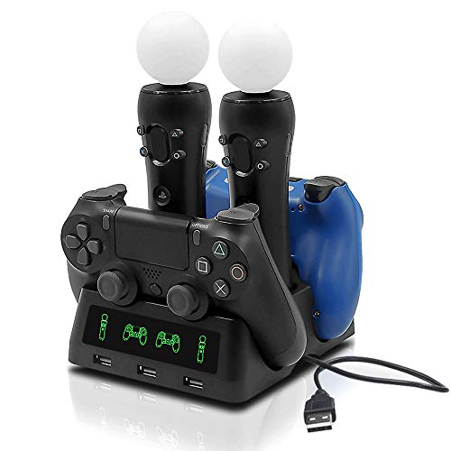 Tihokile Base de Carga para el Consola PS4, Puede Llenar la Consola PS4 y el Controlador PS4 VR, para PS4/PSVR/PS Pro/PS Slim，Diseño de Alimentación Rápida, con Indicador Inteligente