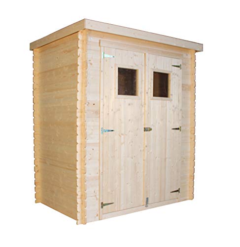 TIMBELA Casa de Almacenamiento jardín con Suelo TRATADO 184x128x202cm/1,81m2 - Caseta para Exterior jardín - Cobertizo de Madera pequeño - Techo, Ventanas M308+M308G