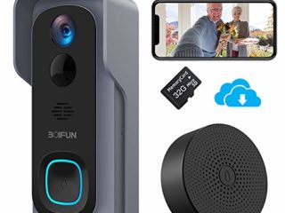 Timbre Inalámbrico con Cámara, BOIFUN HD 1080P Video Timbre Inteligente WiFi [Tarjeta SD 32G Instalada] Batería de 6700mAh, Visión Nocturna, Comunicación Bidireccional, IP66 Impermeable