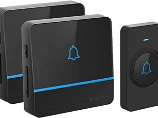 Timbre inalámbrico, Kit de timbre resistente al agua X-Sense con operación inalámbrica a más de 600 m de distancia, 56 melodías y 5 volúmenes, Sonido con calidad de CD y flash LED, Negro