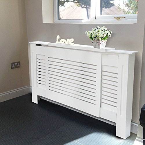 Tinke Cubierta de Radiador Calefactor Madera MDF de 14 Hojas Color Blanco Mate puede Hacer DIY de Pintar o dejar Adornos