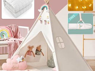 Tiny Land Tipi Infantil Tipi Tienda Tipi Indio para Niños con colchoneta Acolchada & Luces & Estuche de Transporte- Tienda Campaña Portátil Tienda Casa de Juegos para Interiores para Niños Niñas