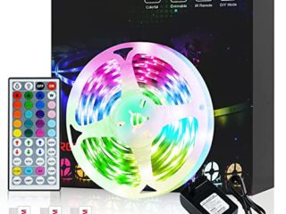 Tira LED 5M, Romwish RGB SMD 5050 Luces LED Kit de Cambio de Color con Control Remoto de 44 Teclas y Fuente de Alimentación, para Dormitorio, Cocina, TV, Fiesta, Decorativas Habitacion