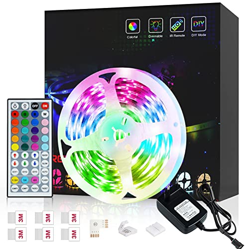 Tira LED 5M, Romwish RGB SMD 5050 Luces LED Kit de Cambio de Color con Control Remoto de 44 Teclas y Fuente de Alimentación, para Dormitorio, Cocina, TV, Fiesta, Decorativas Habitacion
