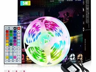 Tira LED 5M, Romwish RGB SMD 5050 Luces LED Kit de Cambio de Color con Control Remoto de 44 Teclas y Fuente de Alimentación, para Dormitorio, Cocina, TV, Fiesta, Decorativas Habitacion