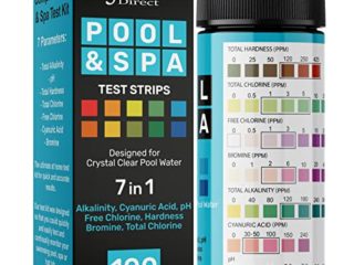 Tiras pH rápidas y precisas para agua de piscina y spa - Kit analizador de cloro y pH 7 en 1 - 100 tiras test cloro, bromo, pH y dureza - con eBook y aplicación móvil - JNW Direct