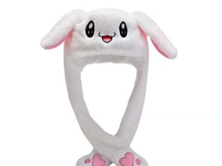 TLHWIN Sombrero de conejito con orejas en movimiento, lindo gorro de animal saltador de felpa para niñas, lindo sombrero de animal con orejas de felpa suave para niño, niña, juguetes, regalos (blanco)