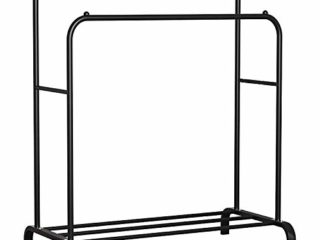 TLV PBD1-BLACK Perchero Burro Doble Rail Moderno Rígido Estante Ropa Zapatos Cajas Ropero, Negro