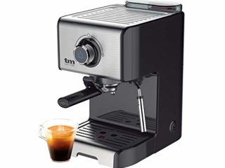 TM Electron TMPCF101 Cafetera espresso manual con presión de 15 bar, 1200 W, tanque de 1,2 L, espumador de leche, 3 funciones, de acero inoxidable, 1 tazas