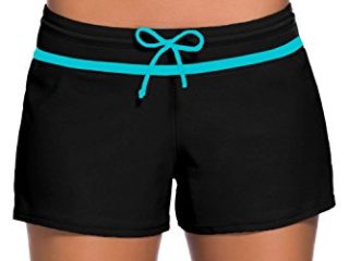 Tmaza Shorts de Baño Mujer Bañador Short Deportes Acuáticos Shorts de Natación Secado Rápido Bañador de Pantalon Cortos con cordón Ajustables, Negro Blanco M