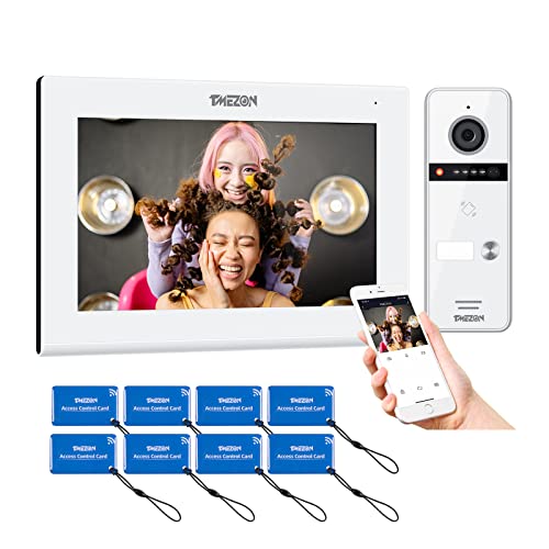 TMEZON 1080P WiFi IP Videoportero Sistema de intercomunicación,1 * 7 zoll Monitor de pantalla táctil y timbre con cable, Desbloqueo por deslizamiento de aplicación/tarjeta,Instantánea/Grabación