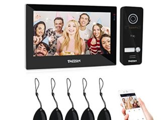 TMEZON 1080P WiFi IP Videoportero Sistema de intercomunicación,7 pantalla zoll y 1 timbre con cable,Desbloqueo por deslizamiento de aplicación/tarjeta, Instantánea/Grabación,tecnología de 4 cables