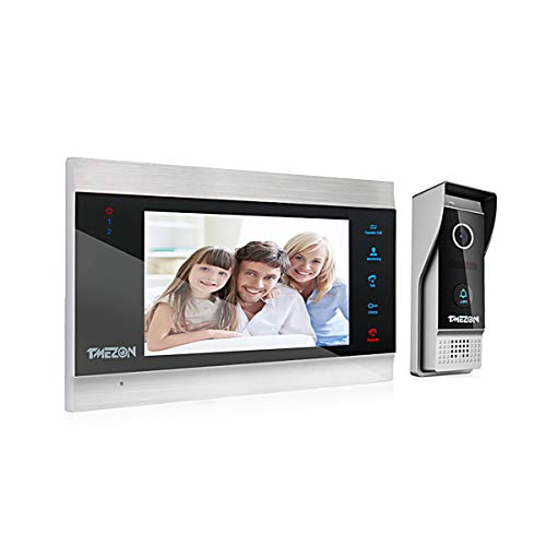 TMEZON Videoportero Timbre Video Sistema Intercomunicador, Monitor 1080P 7 zoll y timbre con cable para 1 familia, tecnología de 4 cables ,Botón táctil, visión Nocturna, instantánea/grabación