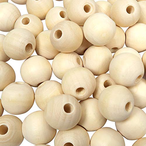 TOAOB 100 Piezas Cuentas de Madera 20 mm Bolas de Madera Redondas con Agujero Grandes Abalorios Madera Natural para Manualidades Joyería Decoraciones Macrame Artesanal Haciendo
