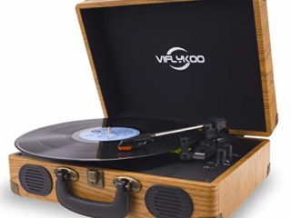 Tocadiscos de Vinilo, Tocadiscos Vintage Disco Vinilo LP 3 velocidades Reproductor de Discos Incorporado 2 Parlantes,Toma de Auriculares, USB, Entrada AUX, Salida RCA - Madera Natural