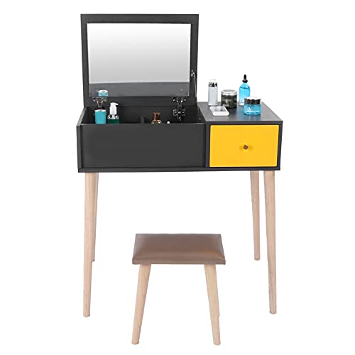 Tocador con Espejo Abatible, Tocador de Estilo Nórdico, Mesa de Maquillaje con Tablero de Densidad, Mesa de Maquillaje con 1 Cajón Y Unidades de Almacenamiento para el Vestidor del Dormitorio (carga D