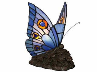 Tokira Lámpara de Mesa de Mariposa Azul Estilo Tiffany Hecha a Mano, Vidrieras Luz de Noche Creativa Europea, Cómoda Lámpara de Mesa Decorativa