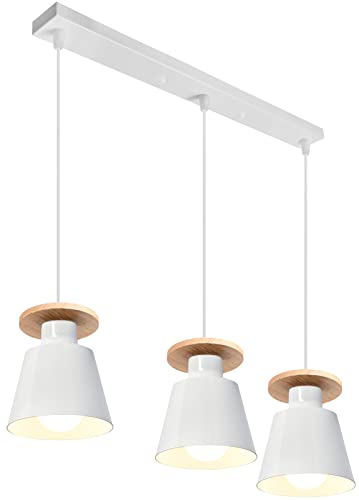 TOKIUS Lámpara de Techo LED 3 Luces Lámpara Colgante Madera Ø120mm Escandinavo Moderno Estilo E27 Iluminación Colgante para Sala Comedor Dormitorio (Blanco, Tipo B)