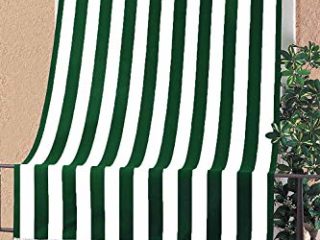 Toldo con kit de ganchos y anillas, de tela resistente, para exterior o balcón, lavable, color verde y blanco, 150 x 290 cm