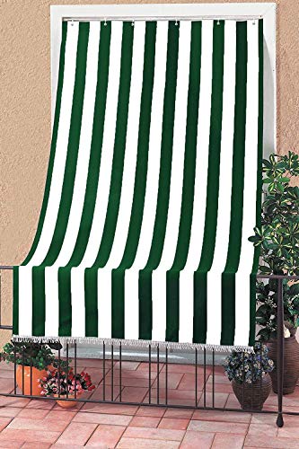 Toldo con kit de ganchos y anillas, de tela resistente, para exterior o balcón, lavable, color verde y blanco, 150 x 290 cm
