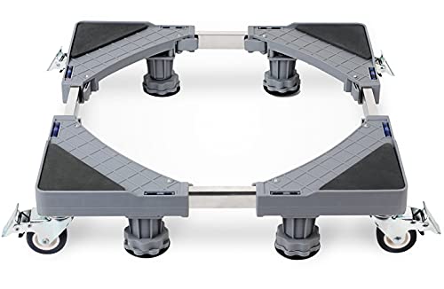 TOLEAD Base de Lavadora con 4 Ruedas Giratorias 360° y 4 Pies Antideslizantes Soporte de Acero Inoxidable para Lavadora, Secadora, Refrigerador, Nevera, Ajustable de 42 a 68cm, Carga 350kg