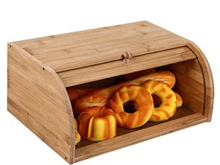 TOLEAD Panera de Bambu Caja de pan con Cubierta de Puerta, Contenedor para Alimentos y Comida 40x27x17cm (Arco)