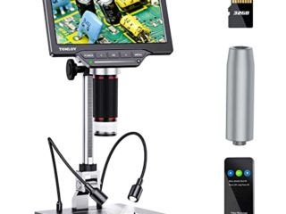 TOMLOV DM201 HDMI Digital Microscopio, 7" Microscopio de Monedas para Adultos con Pantalla LCD 16MP, Luces LED con Control táctil, Microscopio de vídeo, Compatible con TV/Windows/Mac