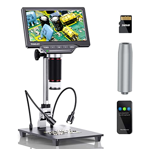 TOMLOV DM201 HDMI Digital Microscopio, 7" Microscopio de Monedas para Adultos con Pantalla LCD 16MP, Luces LED con Control táctil, Microscopio de vídeo, Compatible con TV/Windows/Mac