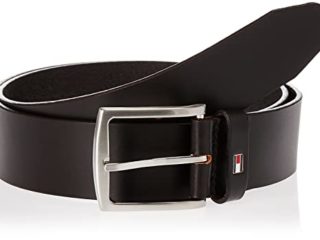 Tommy Hilfiger Denton Flag Logo Leather Belt Cinturón, Negro (Black), 105 para Hombre