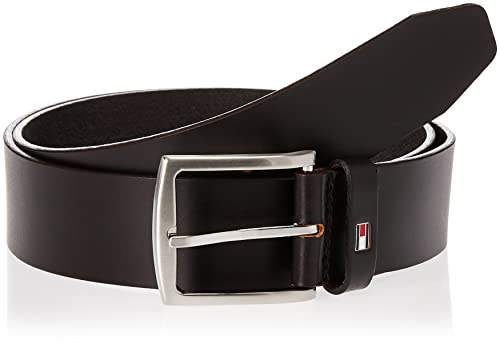 Tommy Hilfiger Denton Flag Logo Leather Belt Cinturón, Negro (Black), 105 para Hombre