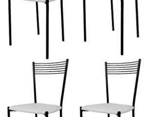 Tommychairs - Set 4 sillas Elegance para Cocina, Comedor, Bar y Restaurante, Estructura en Acero Pintado Negro y Asiento tapizado en Polipiel Color Blanco